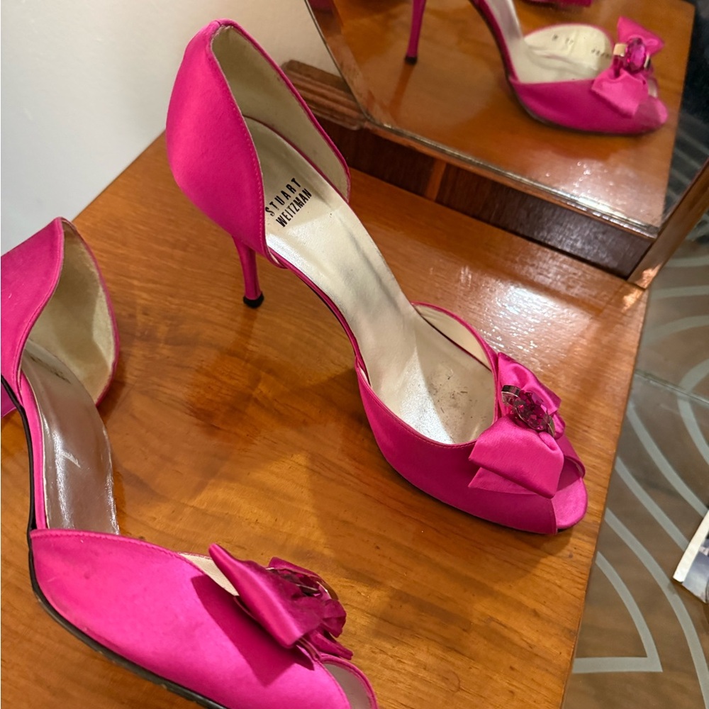 Stuart Weitzman Fuchsia Peep-Toe Heels